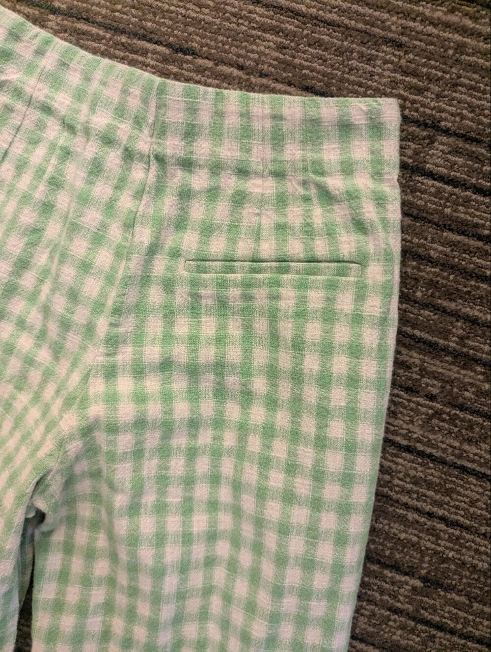 Zara Green And White Gingham Wide Leg Pants
